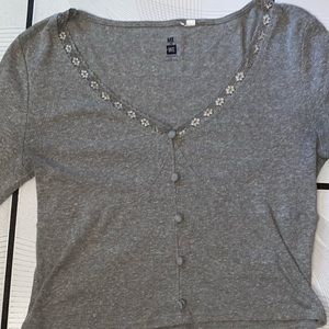 Gray Long Sleeve Crop-Top